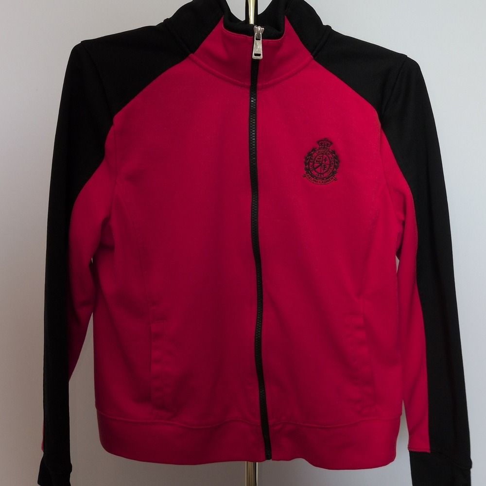 Lauren Active Ralph Lauren Track Jacket Womens Large Red Black Crest Zip Up